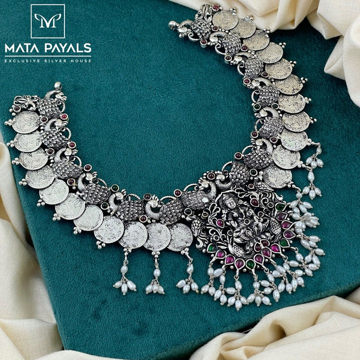 Oxidized Lakshmi Coin Necklace