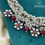 Oxidised Guttapusalu Floral Kundan Necklace