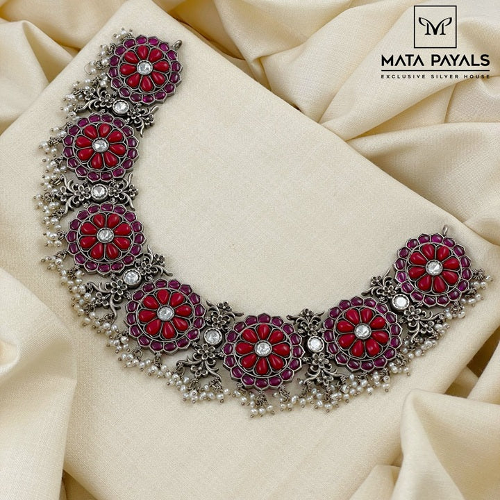 Eye Catching Coral Oxidised Necklace