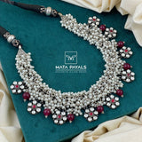 Oxidised Guttapusalu Floral Kundan Necklace