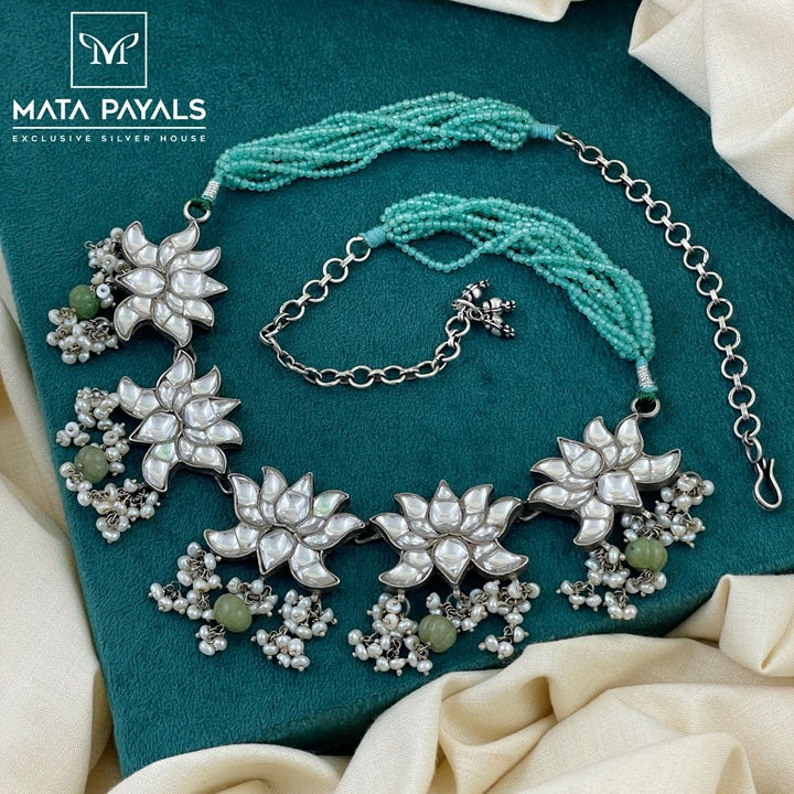 Exquisite Lotus Kundan Greene Necklace