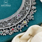 Glamorous Navarathna Oxidised Necklace