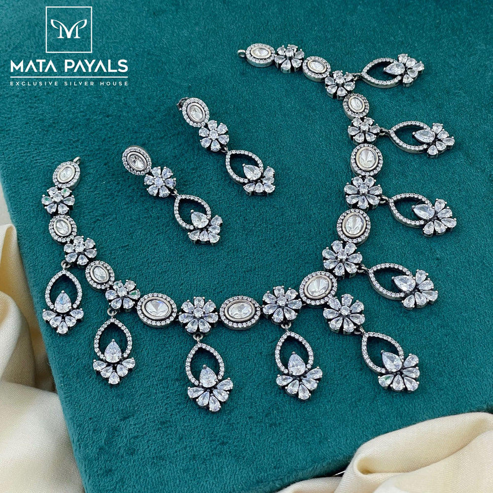 Gorgeous Zircon Oxidised Necklace