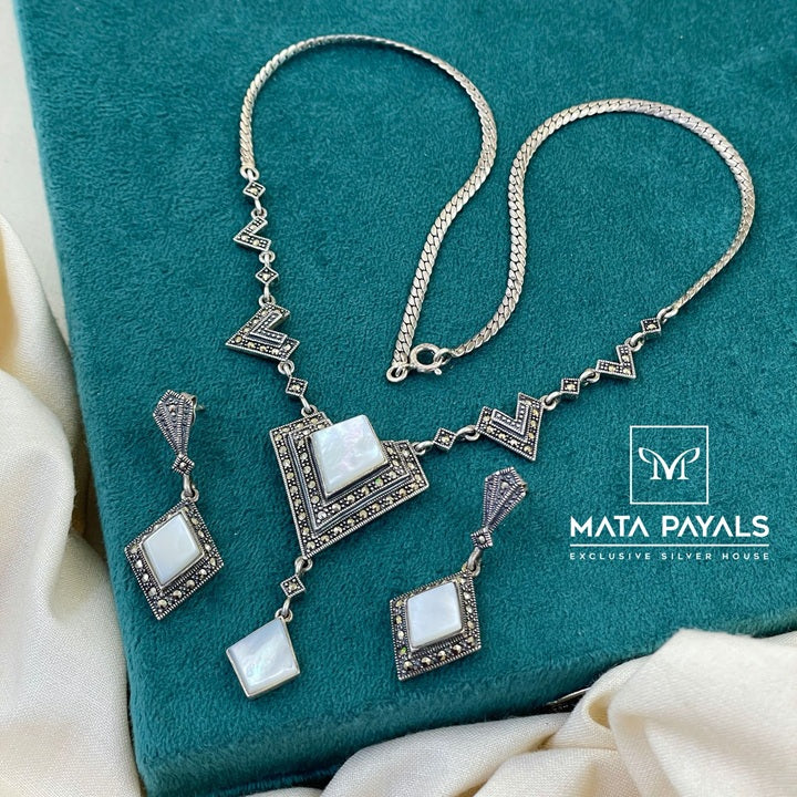 Fascinated Pearl Marcasite Necklace Set
