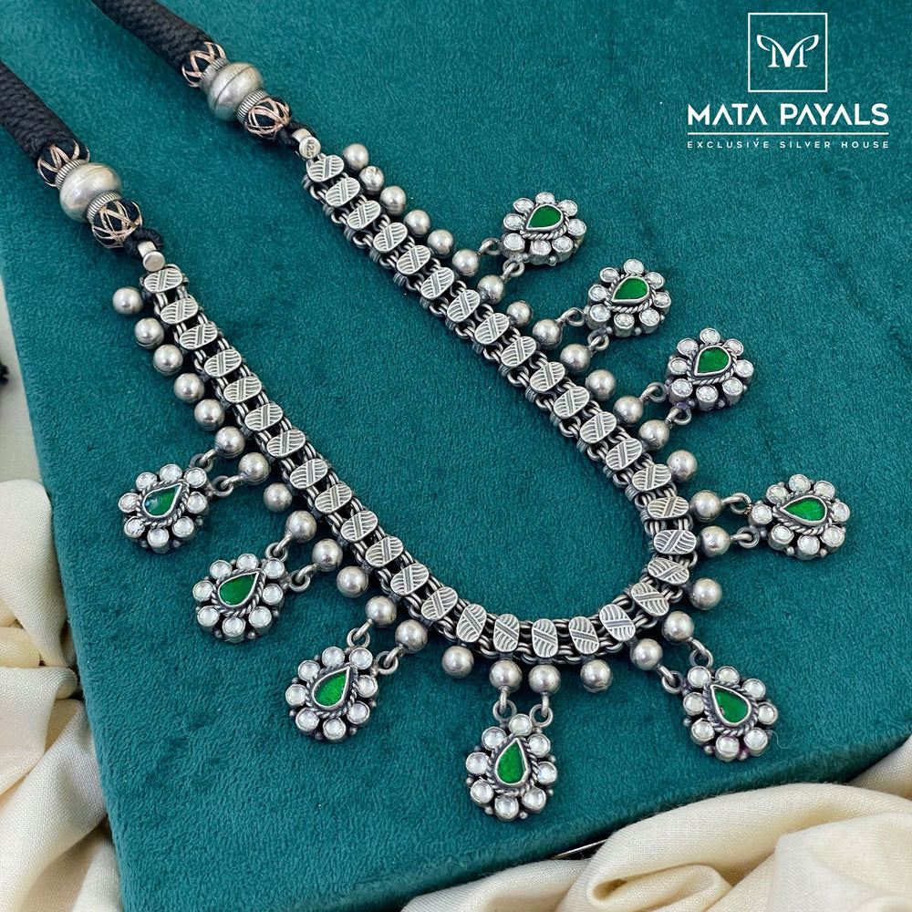 Glamorous Green Oxidised Necklace