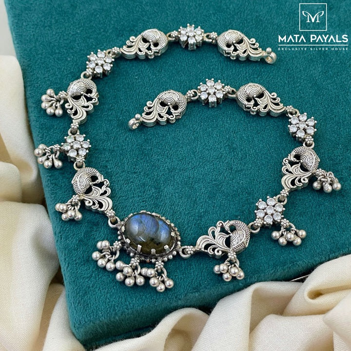 Lovely Mayur Floral Oxidised Necklace