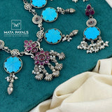 Turquoise Flower Enchanting Oxidised Necklace Set