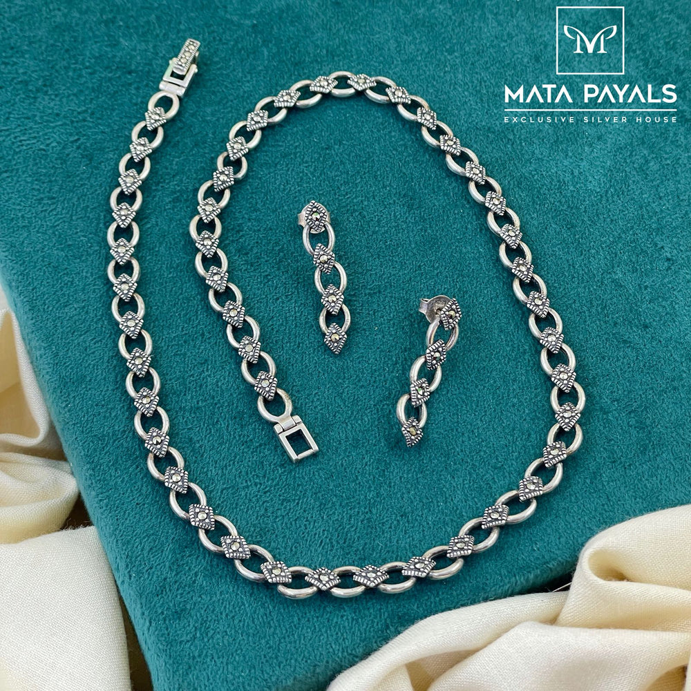 Stunning Marcasite Oxidised Necklace Set