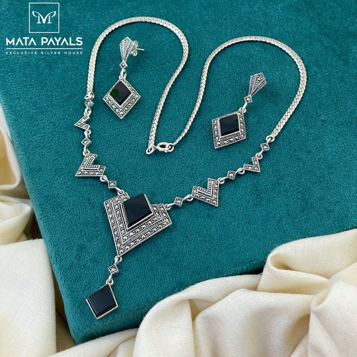 Attractive Marcasite Oxidised Necklace Set