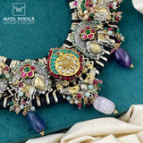 Heavily Intriguing Tribal Design Dual Tone Necklace