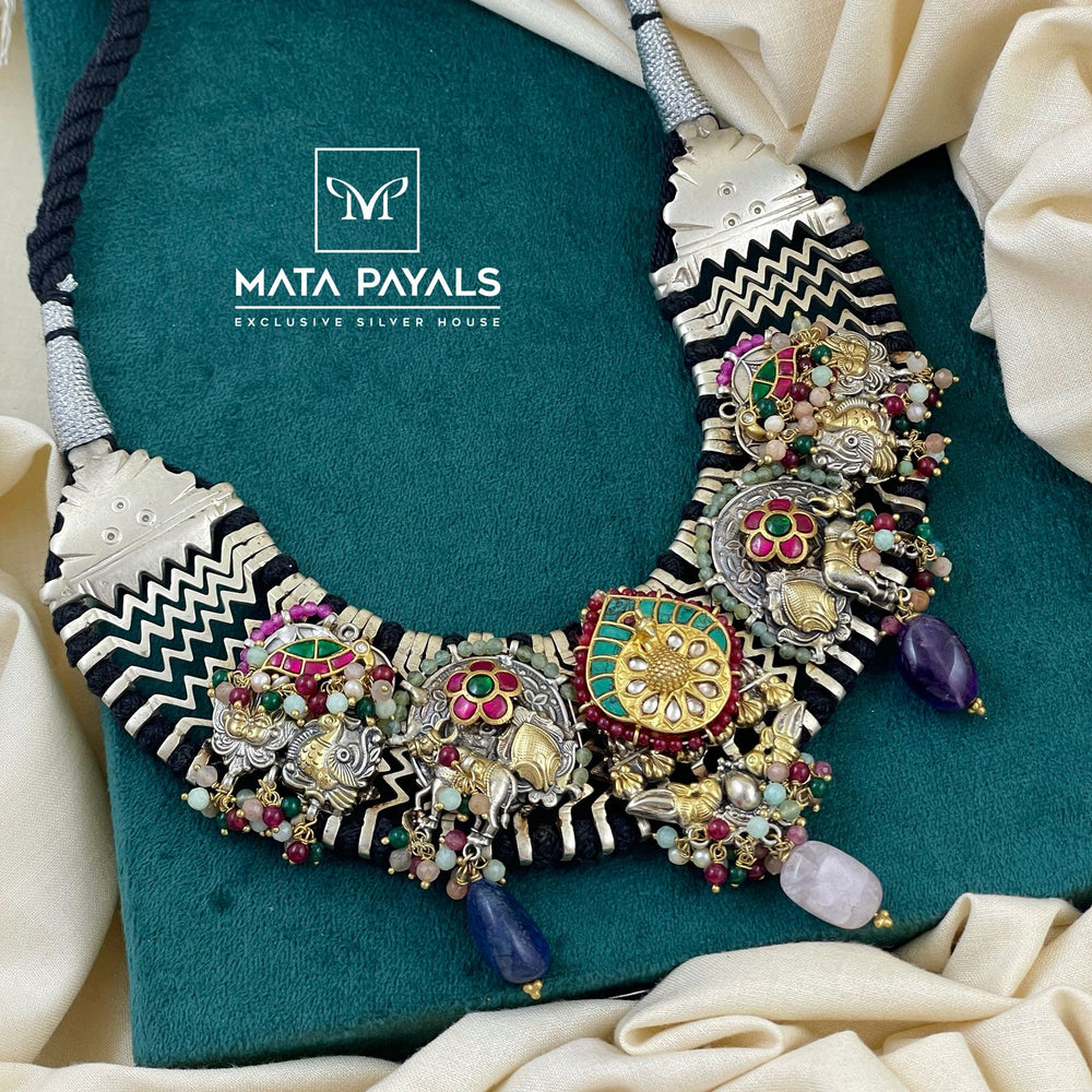 Heavily Intriguing Tribal Design Dual Tone Necklace