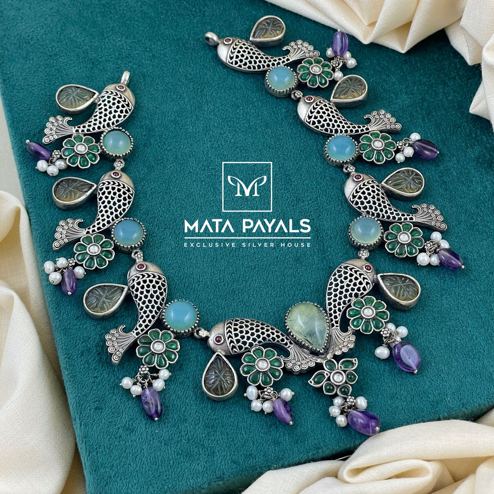 Spectacular Fish Silver Oxidised Necklace