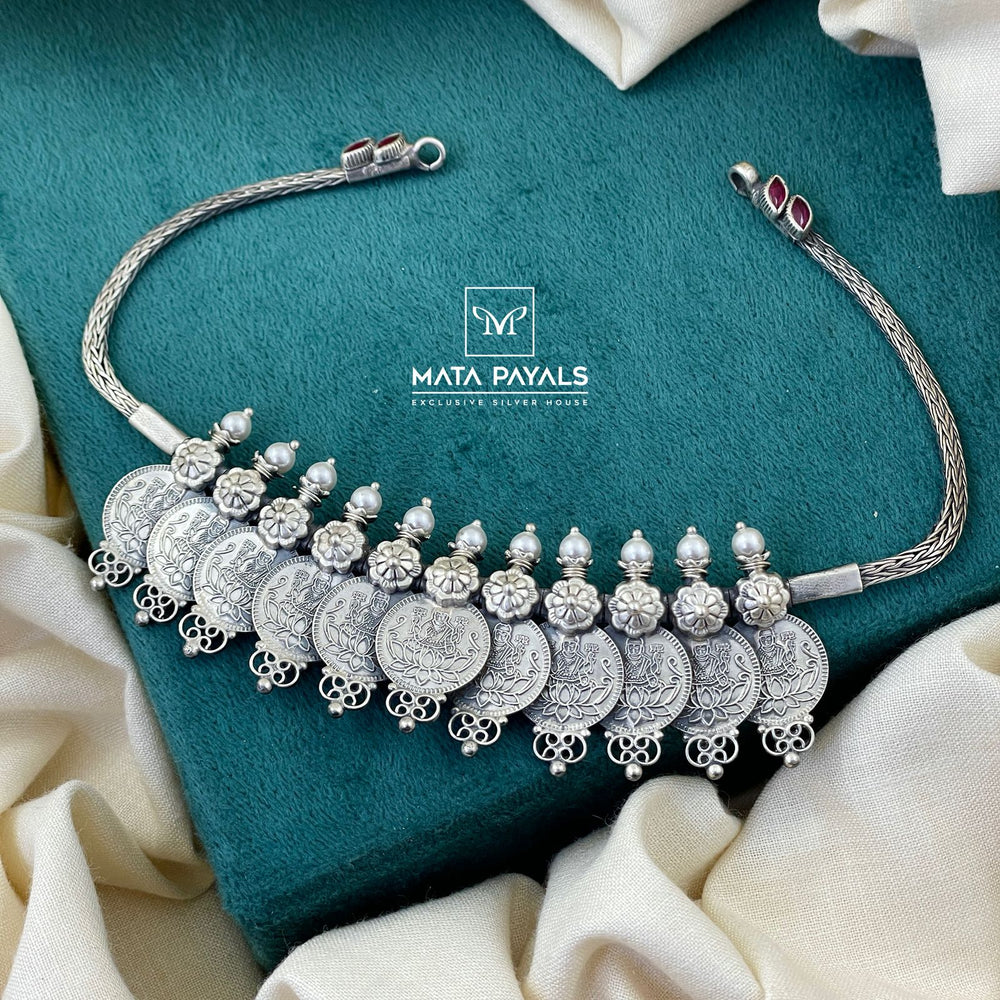 Oxidised Lakshmi Coin Necklace
