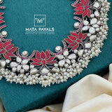 Mesmerizing Lotus Pearly Oxidised Necklace