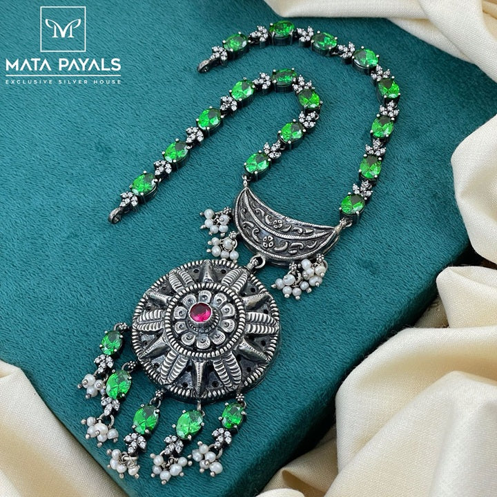 Imperial Green Floral Oxidised Necklace