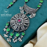 Imperial Green Floral Oxidised Necklace