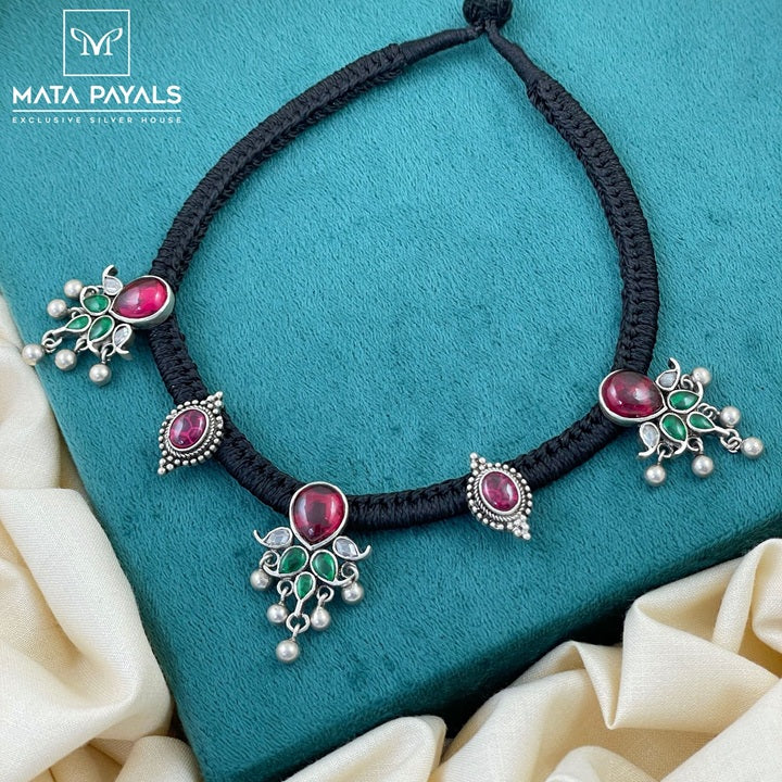 Elegant Oxidised Silver Thread Choker