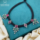 Elegant Oxidised Silver Thread Choker