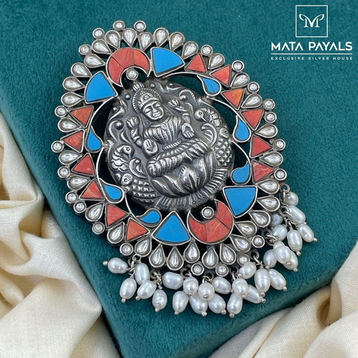Lotus Lakshmi Oxidised Pendant
