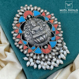 Lotus Lakshmi Oxidised Pendant