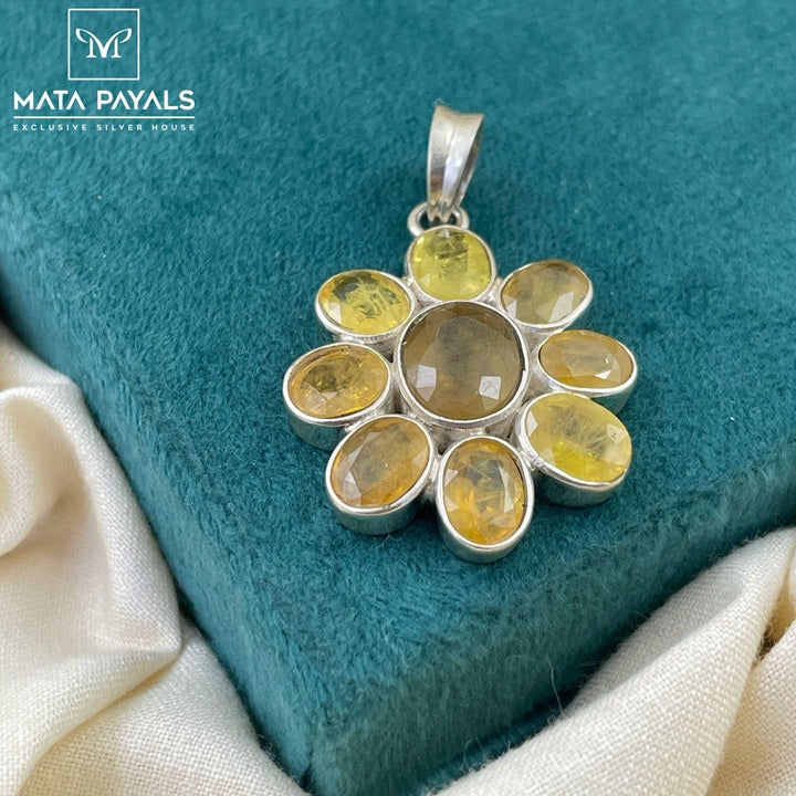 Amazing Yellow Cut Stone Silver Pendant