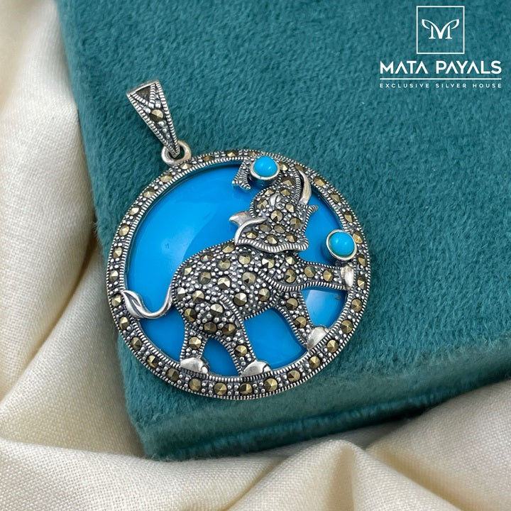 Cute Elephant Turquoise Marcasite Pendant