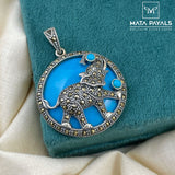 Cute Elephant Turquoise Marcasite Pendant