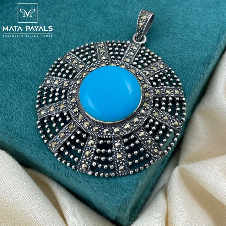Glamorous Marcasite With Turquoise Pendant