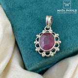 Simple Cut Stone Silver Oxidised Pendant
