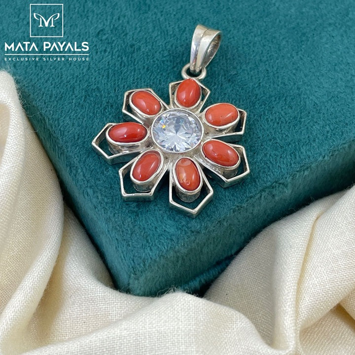 Radiant Floral Designed Silver Pendant