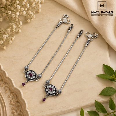 Popular Oxidised Cut Stone Anklet