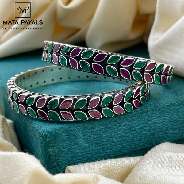 Dark Pink & Green Cut Stone Bangle
