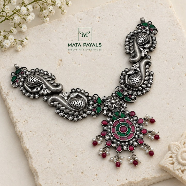 Magisterial Peacock Floral Necklace