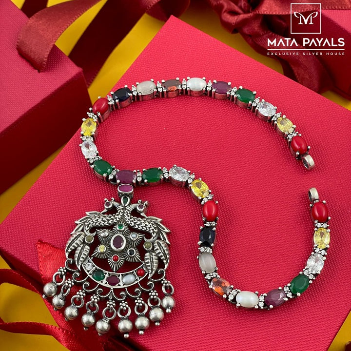 Navarathna Peacock Necklace