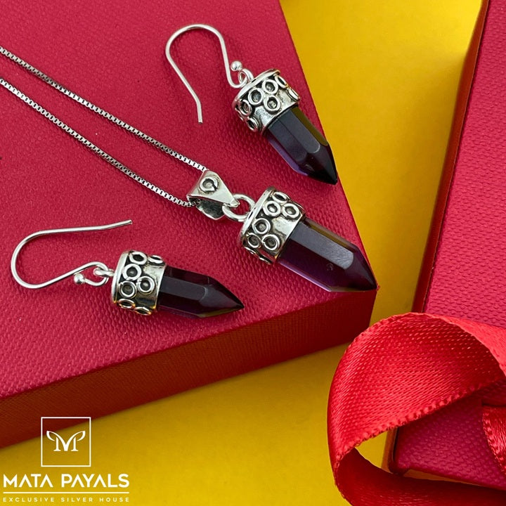 Beauteous Amethyst Pendant Set