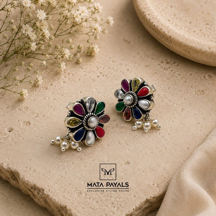 Oxidised Navaratna Earrring