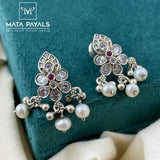 Oxidised Cut Stone Stud