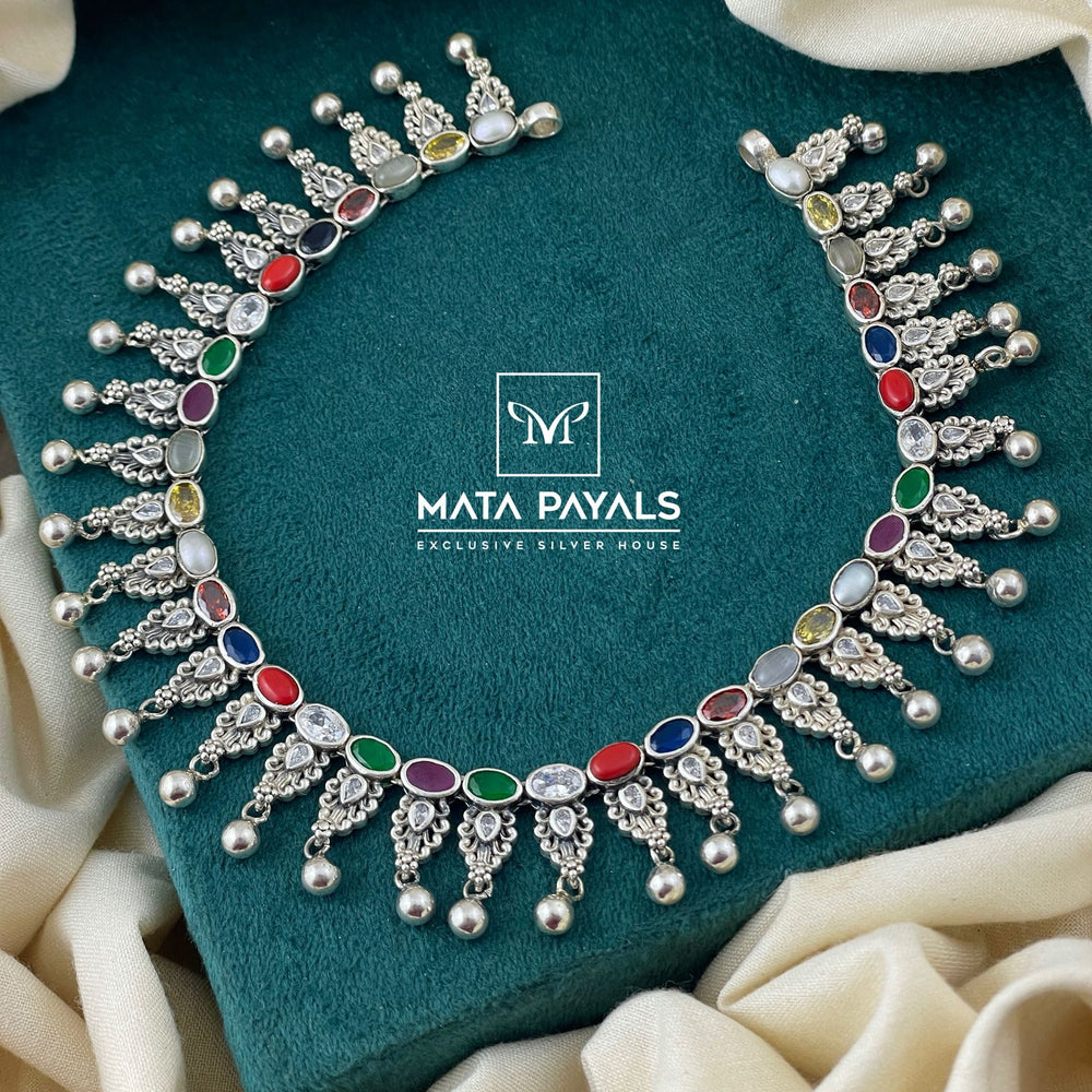 Oxidised Navarathna Necklace