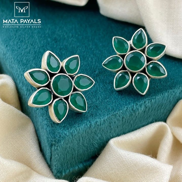 Green Floral Stud