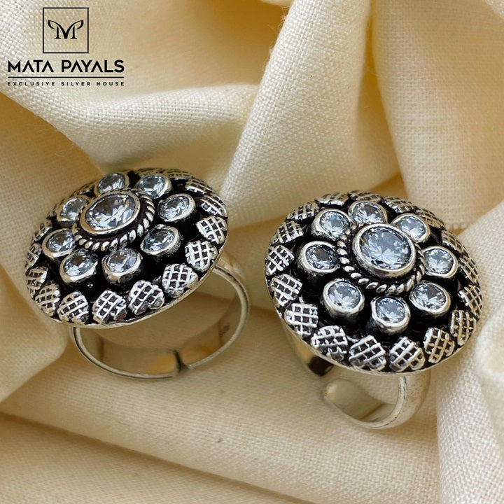 White Stone Silver Toe Ring