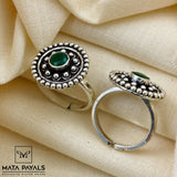 Green Stone Oxidised Toe Ring