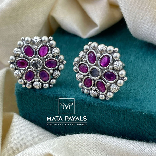 Floral Oxidised Stud Earrings