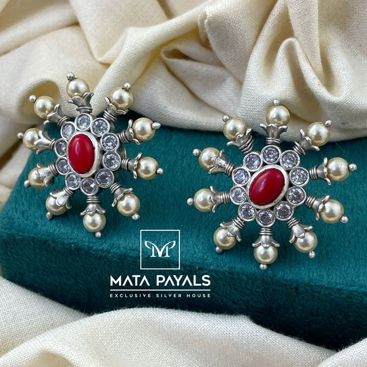 Popular Coral Oxidised Stud