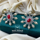 Popular Coral Oxidised Stud