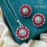 Oxidised Coral Pendant Set
