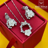 Rhodium Floral Pendant Set