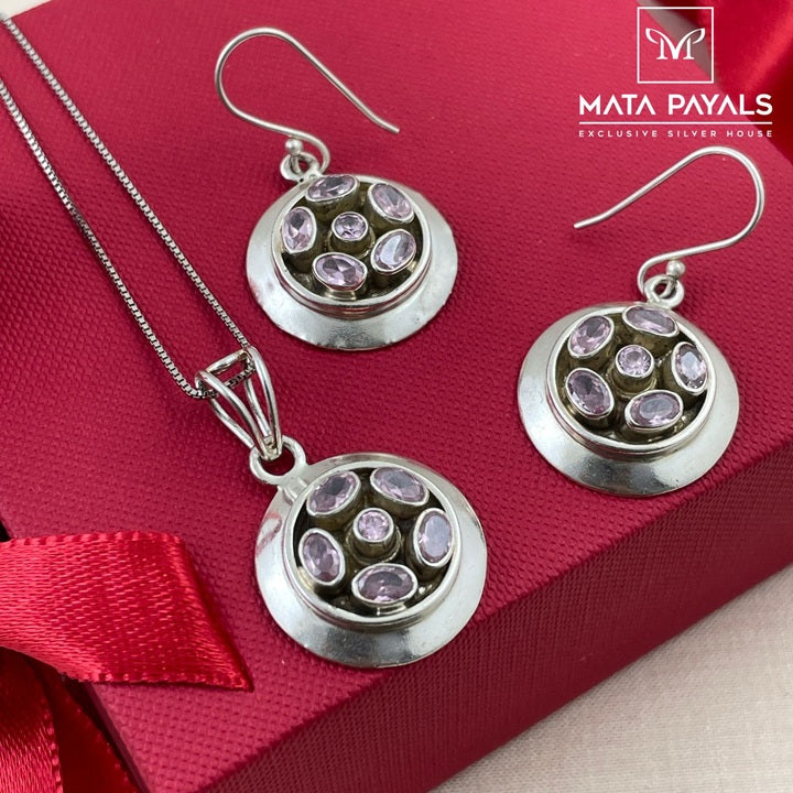 Pinkish Silver Pendant Set