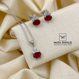 Blood Red Silver Pendant Set