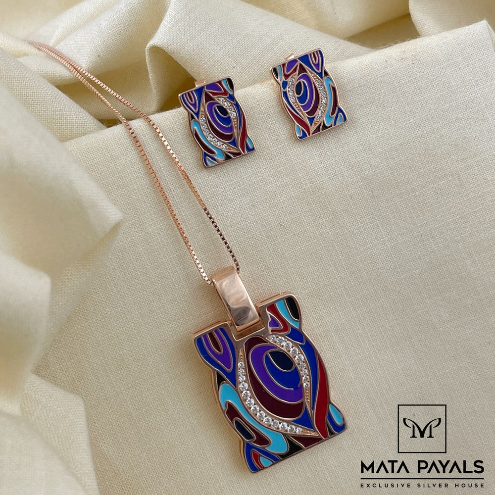 Rose Gold Enamel Pendant Set