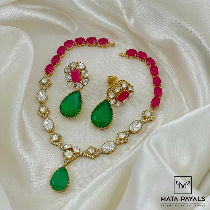 Red And Green Moissanite Necklace